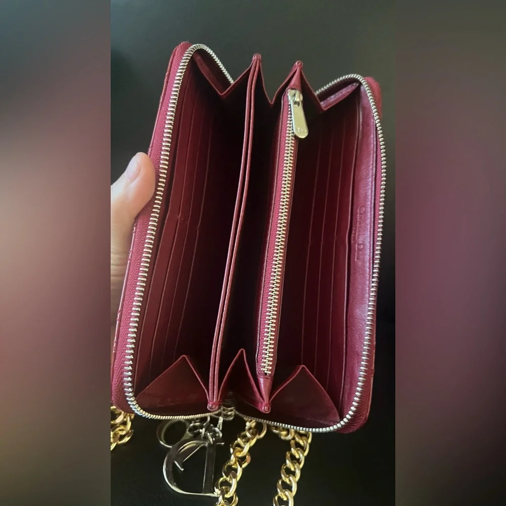 Christian Dior Red Long Zippy Wallet with Crossbody Chain